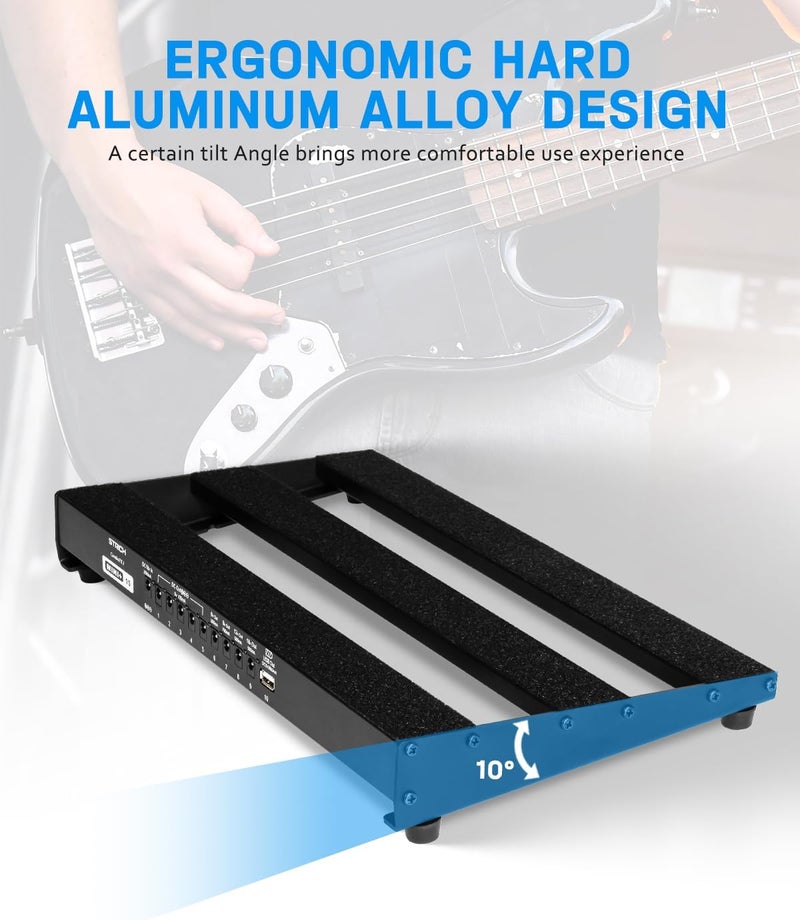 STRICH Guitar Pedal Board with Built-in Power Supply, Pedal Board 15 x 7.8" Lightweight Aluminum Alloy, PedalBoard with Pedal Cables, Bag, Hook Loop Strips PB-MP15 - Image 4